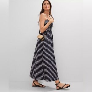 Ann Taylor Petite Weekend Collection Dress 12P Smocked Summer Nautical Stripes